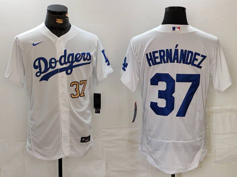 Men Los Angeles Dodgers 37 Hernandez White Nike Elite 2024 MLB Jersey style 7261
